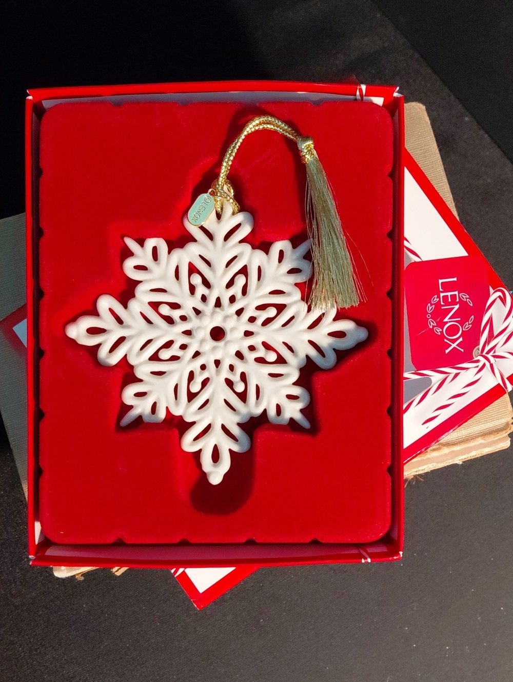 Lenox White Snowflake Ornament with Gold Tassel